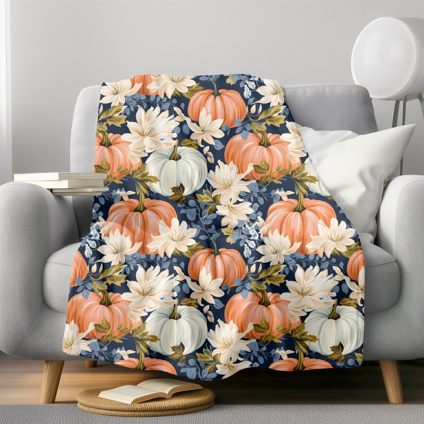 Navy Pumpkins Blanket