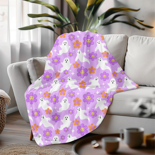 Purple Flower Ghosts Blanket