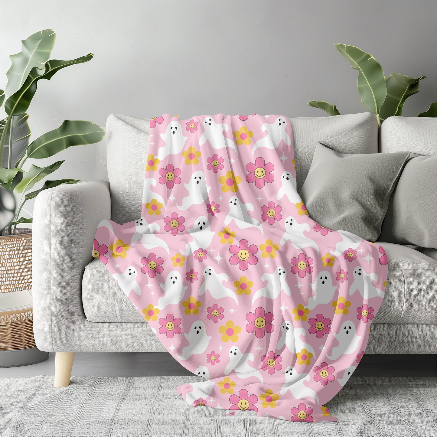 Pink Flower Ghosts Blanket