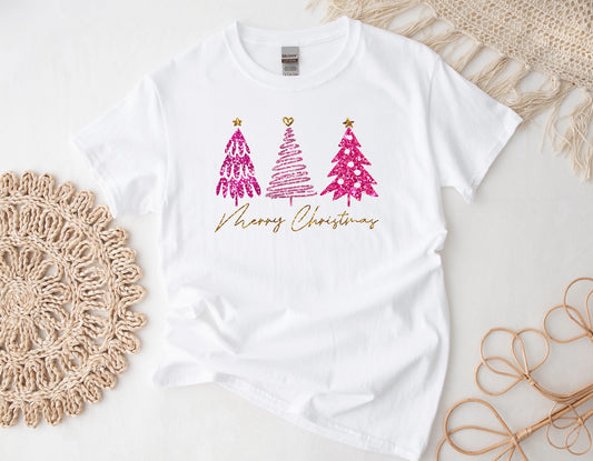 Merry Christmas Pink Trees - Sublimation Printed