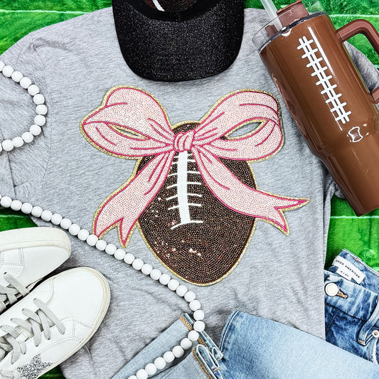 Pink Bow Football Sequin